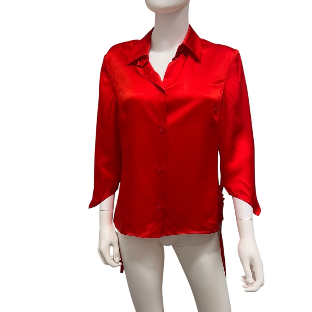 Vintage Valentino Red Silk Button Down Shirt Size 12